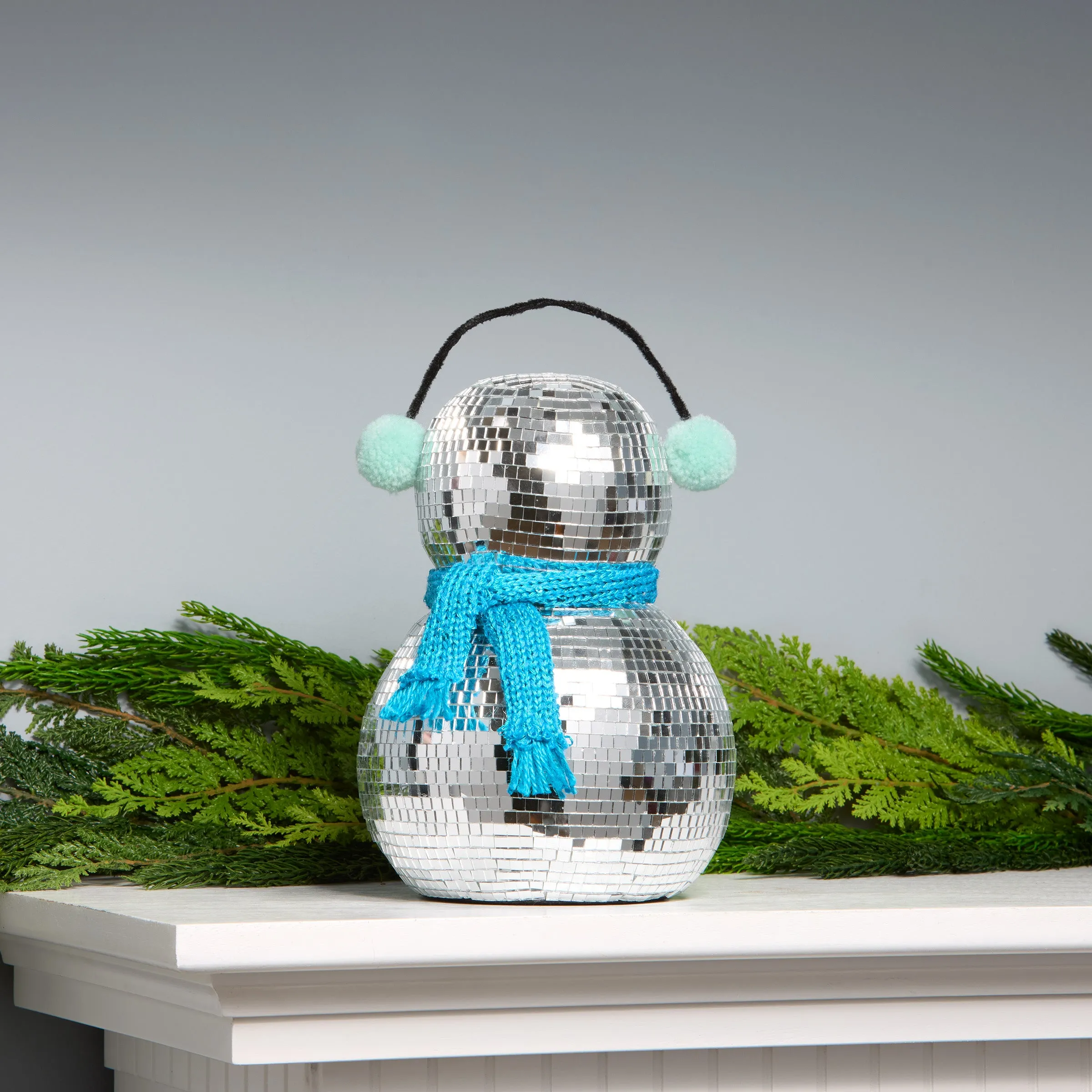 10 in. Dicso Ball Snowman with Blue Scarf