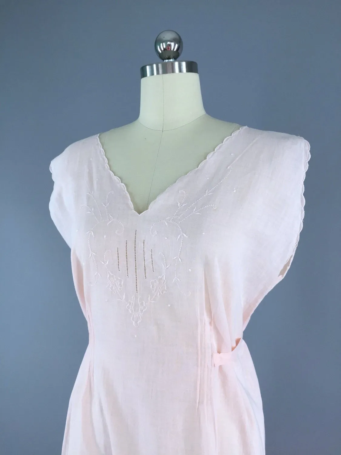 1920s Nightgown / Pink Cotton Batiste