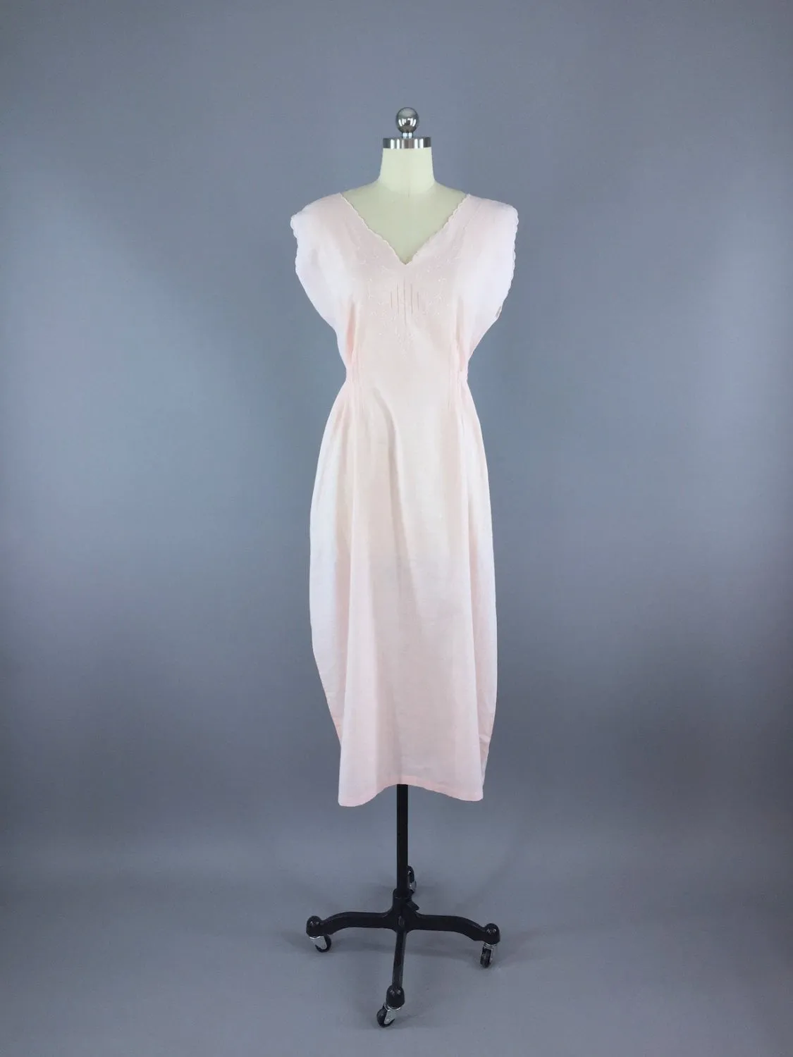 1920s Nightgown / Pink Cotton Batiste