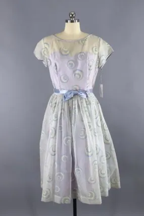 1950s Vintage Party Dress / Ice Blue & Lavender Chiffon