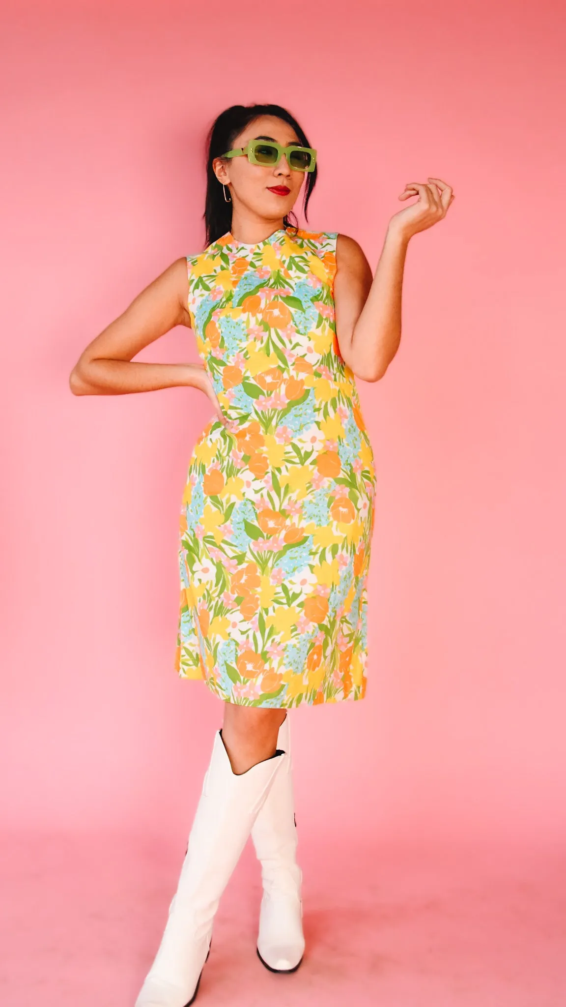 1970s Pastel Floral Dress, sz. M