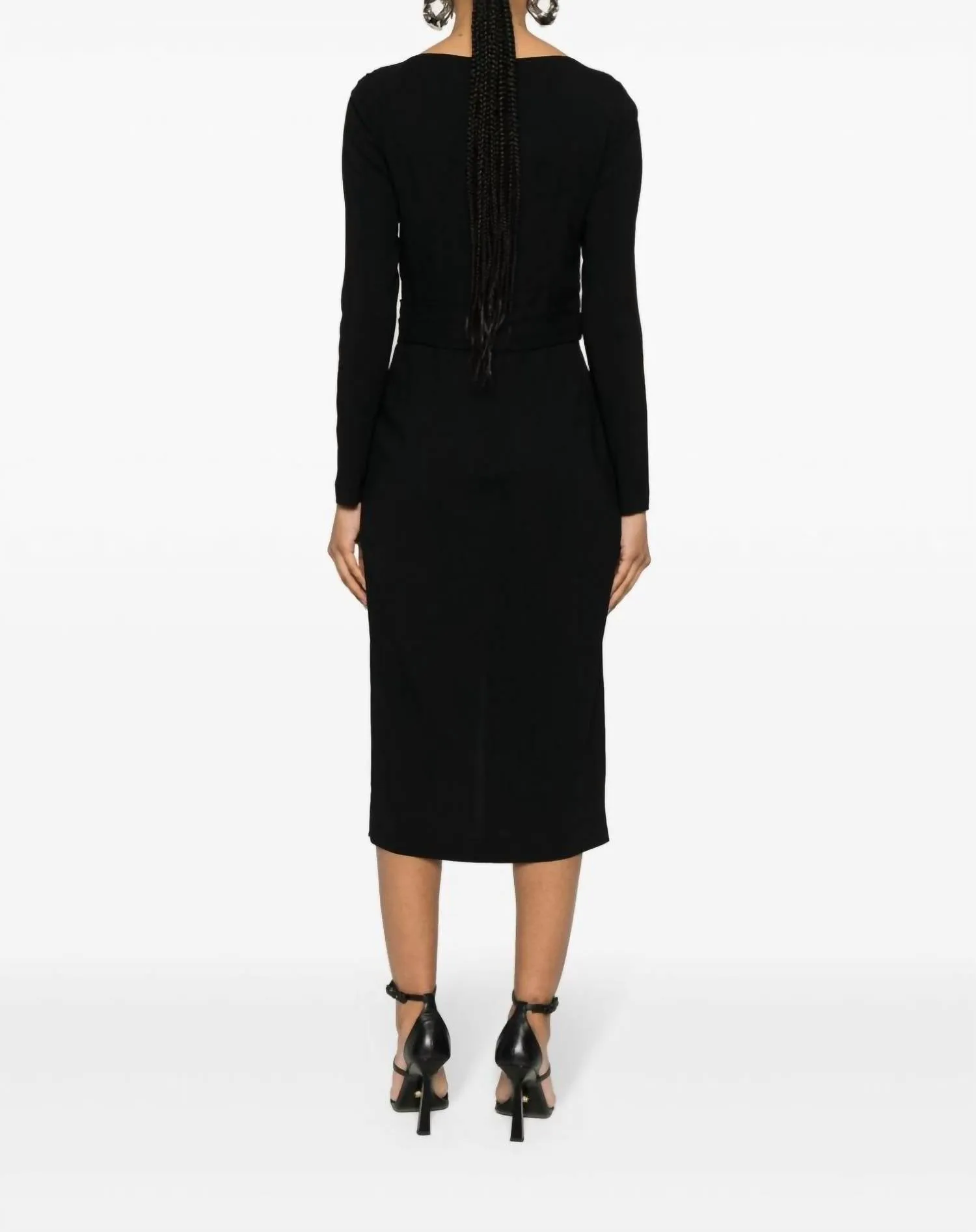Alberta Ferretti - V Neck Crepe Cady Long Sleeve Midi Dress