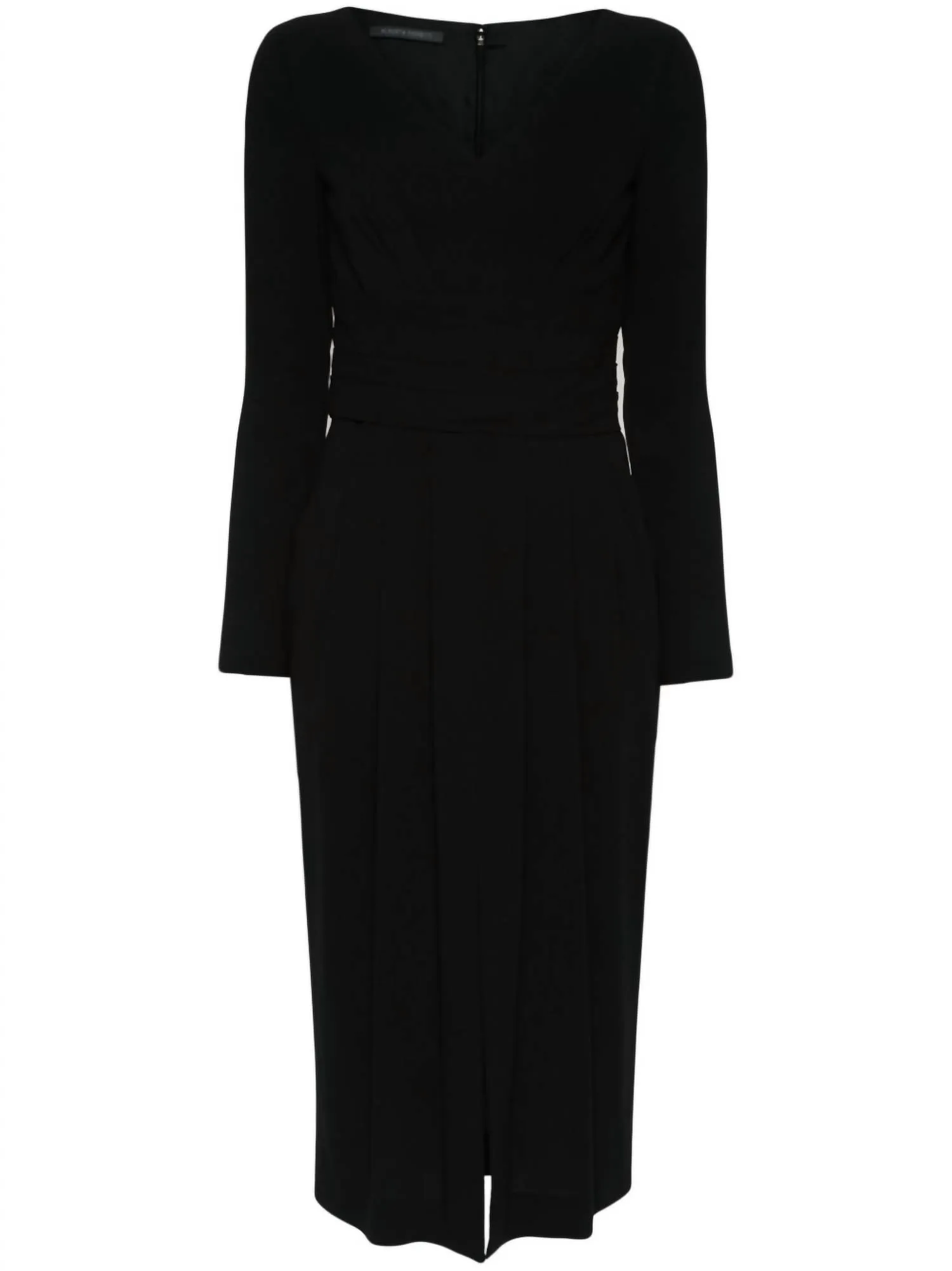 Alberta Ferretti - V Neck Crepe Cady Long Sleeve Midi Dress