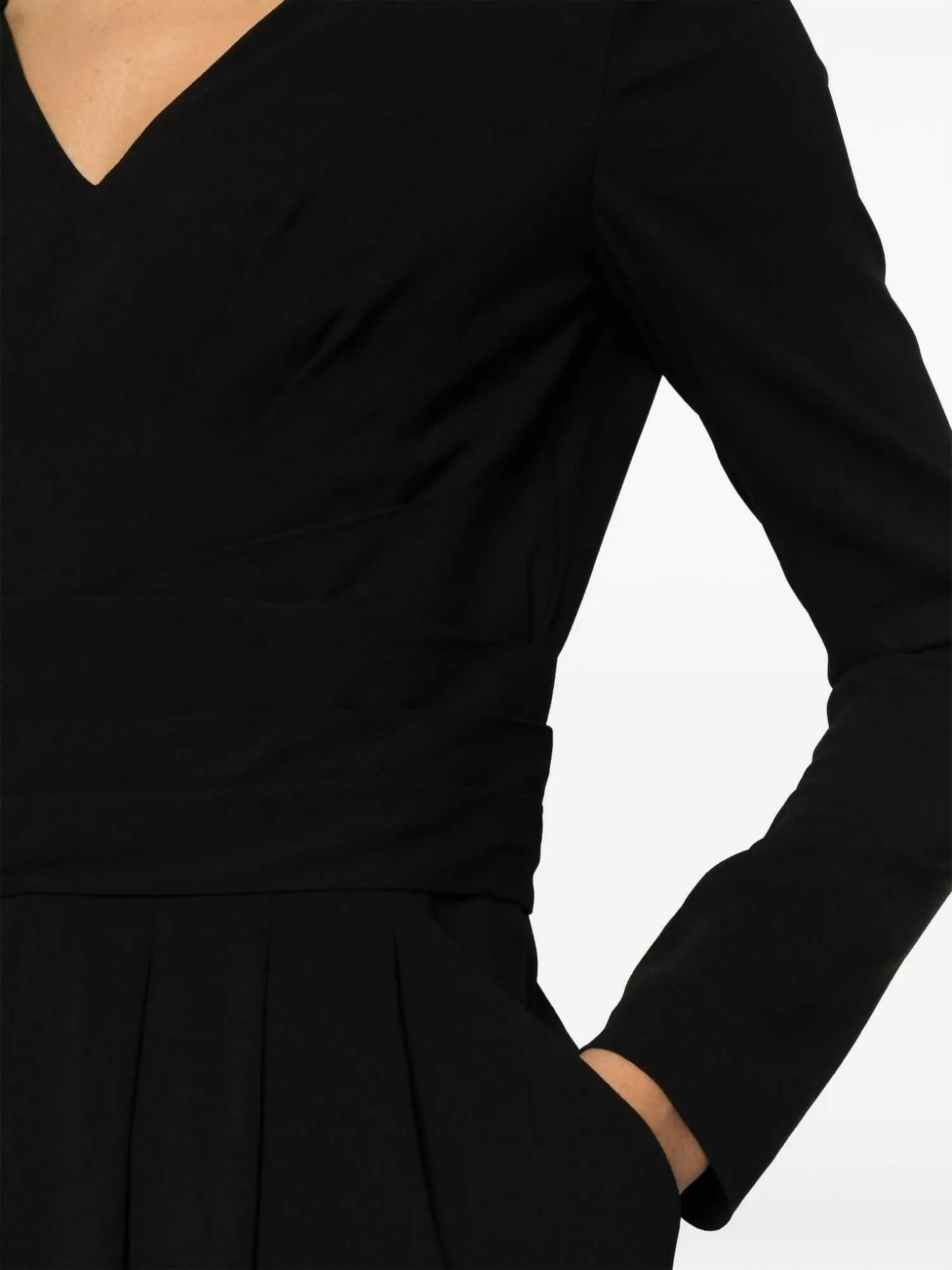 Alberta Ferretti - V Neck Crepe Cady Long Sleeve Midi Dress