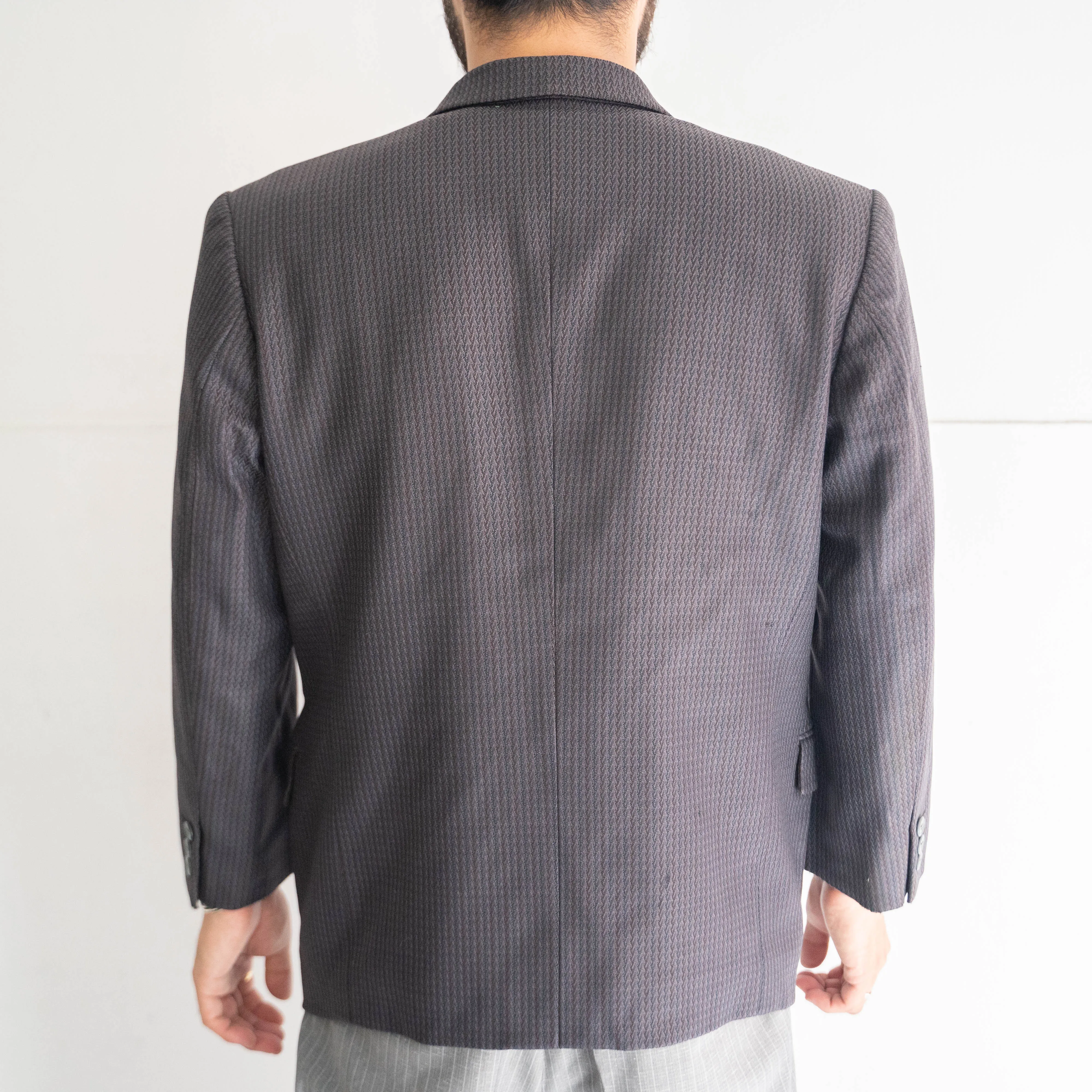 around 1970s Japan vintage dark navy based herringbone nep tailored jacket