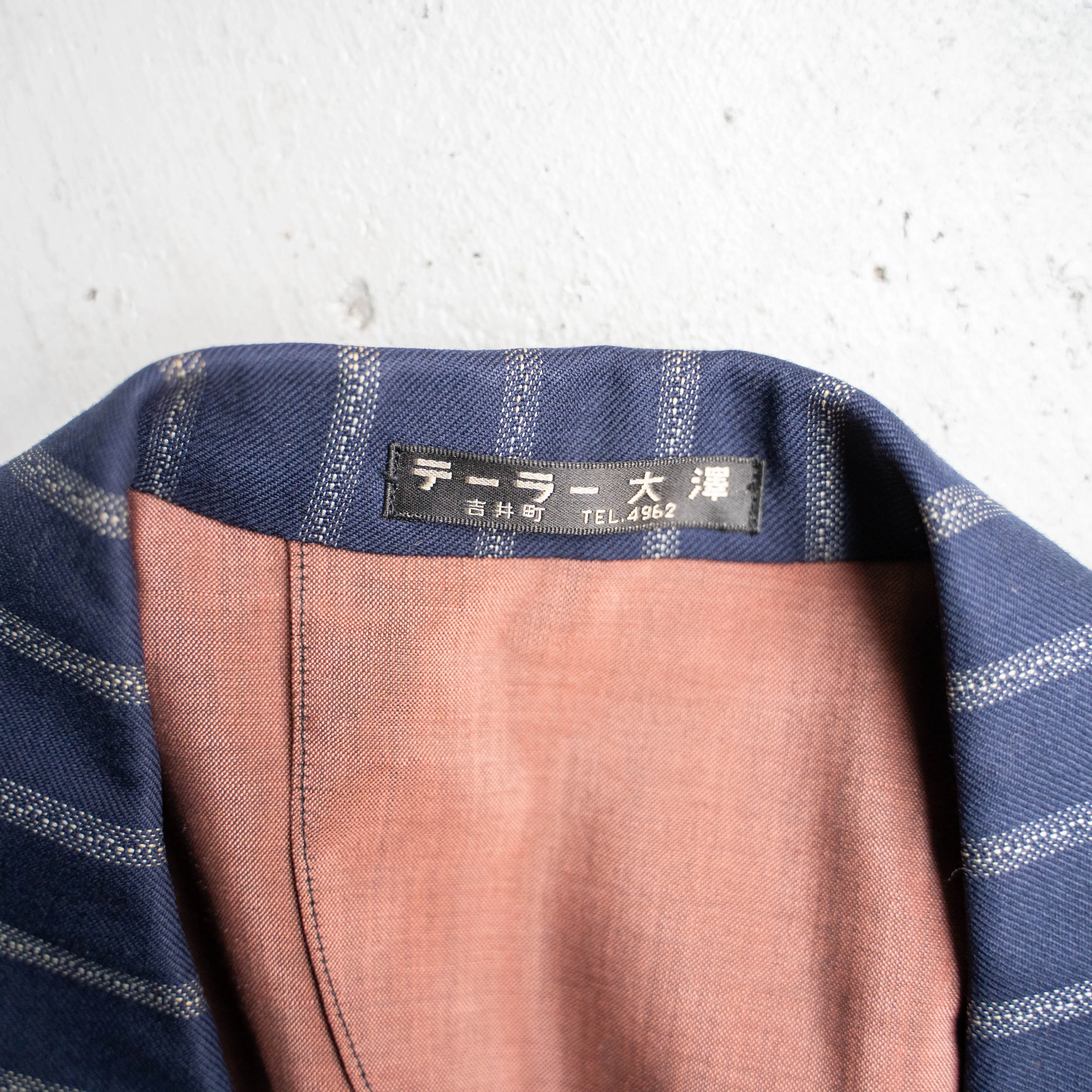 around 1970s Japan vintage navy × gray stripe double breasted tailored jacket