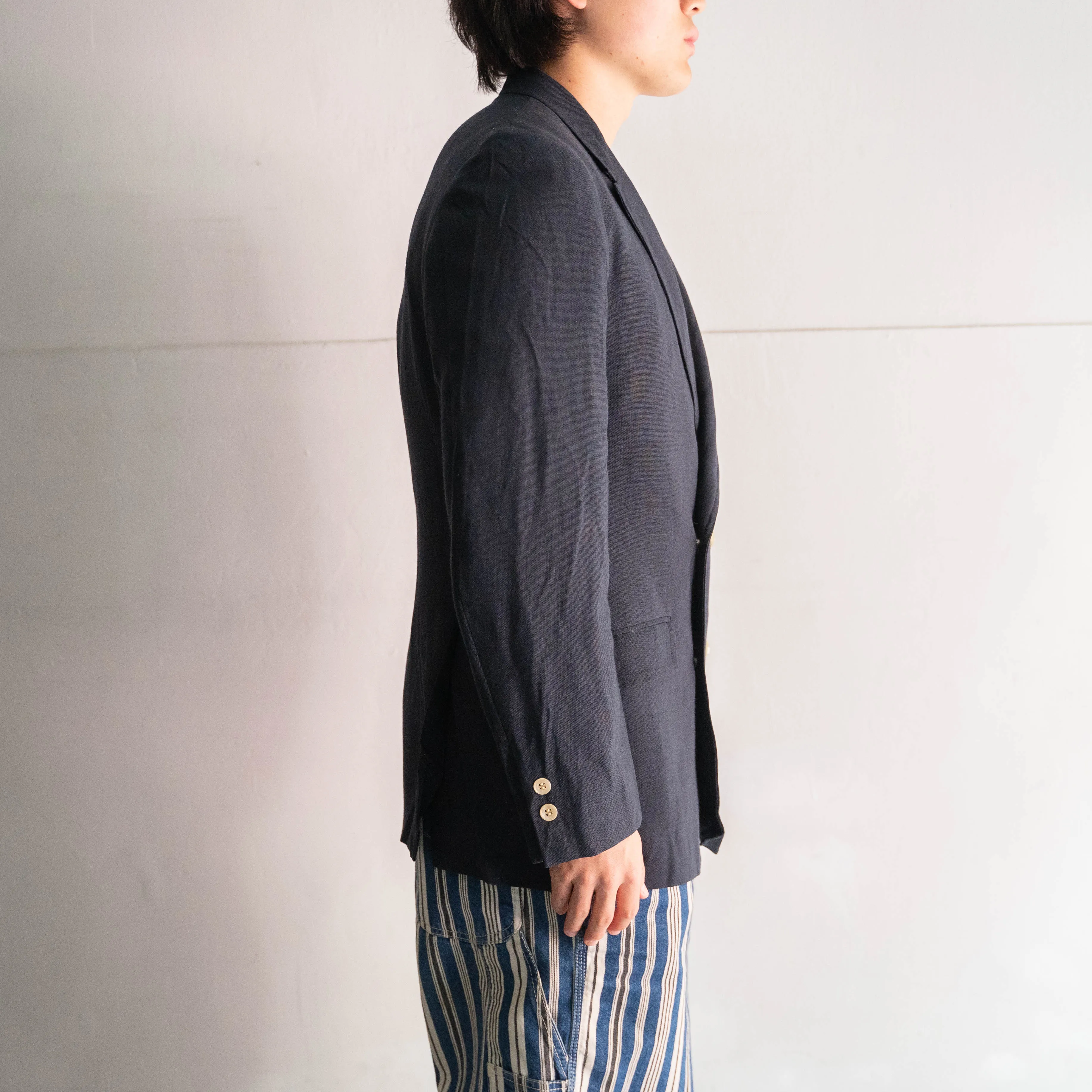 around 1970s USA navy color double breasted tailored jacket