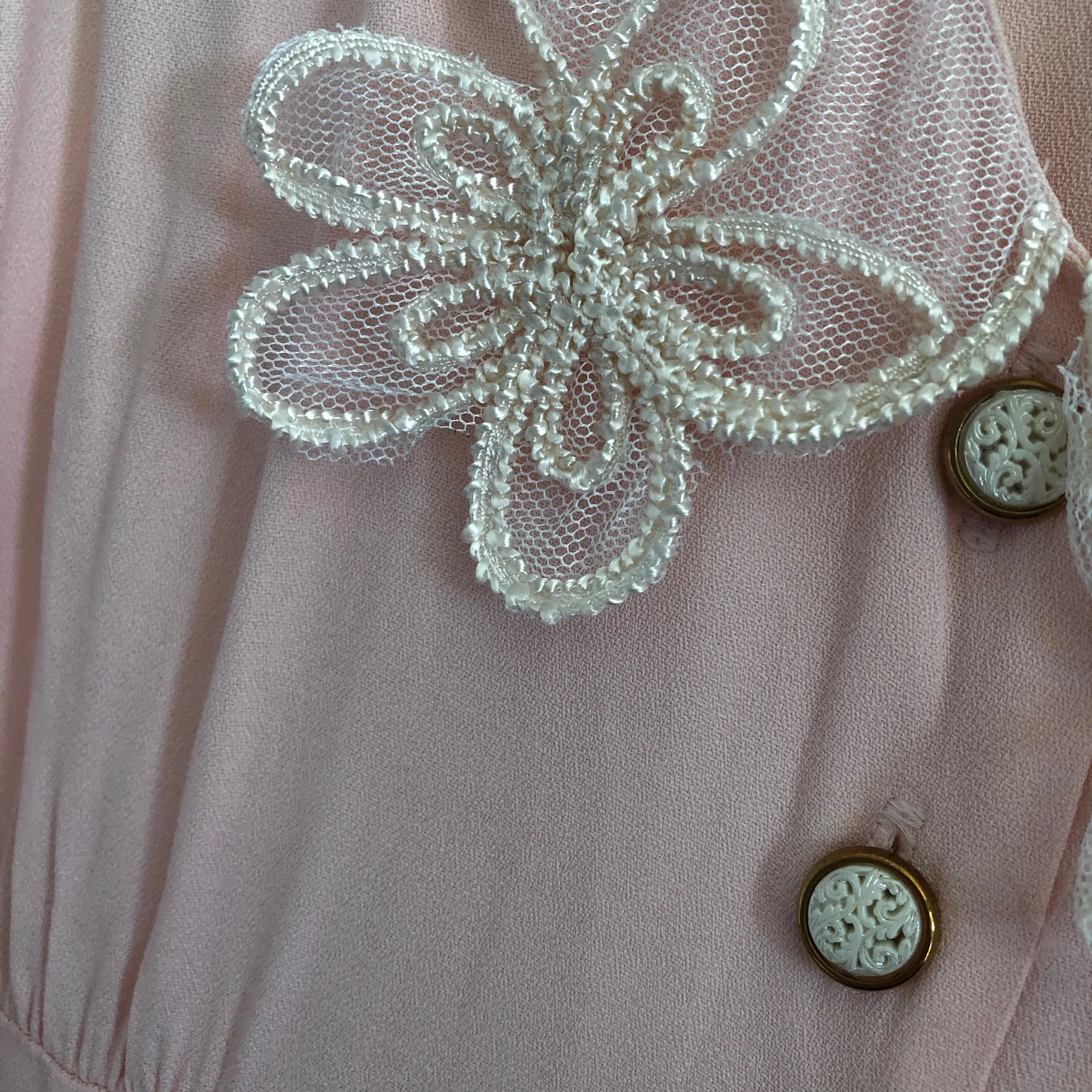 Baby Pink Buttons Lace Dress