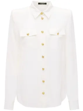 Balmain   Buttoned sheer silk crêpe de chine shirt 