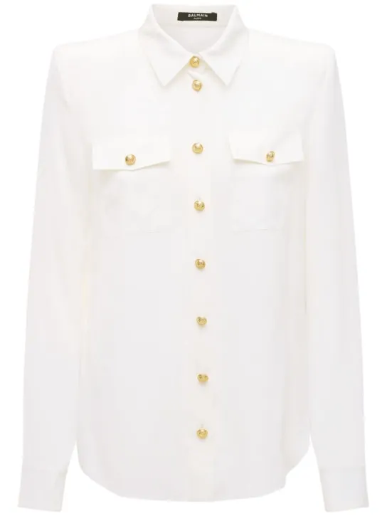 Balmain   Buttoned sheer silk crêpe de chine shirt 