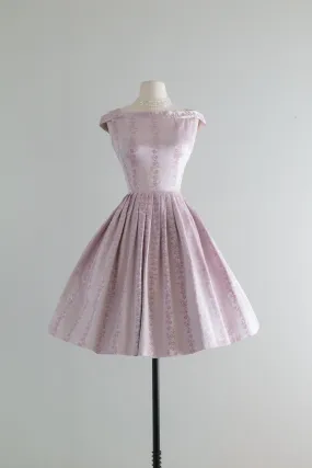 Beautiful 1950's Pastel Lavender Brocade Party Dress / SM