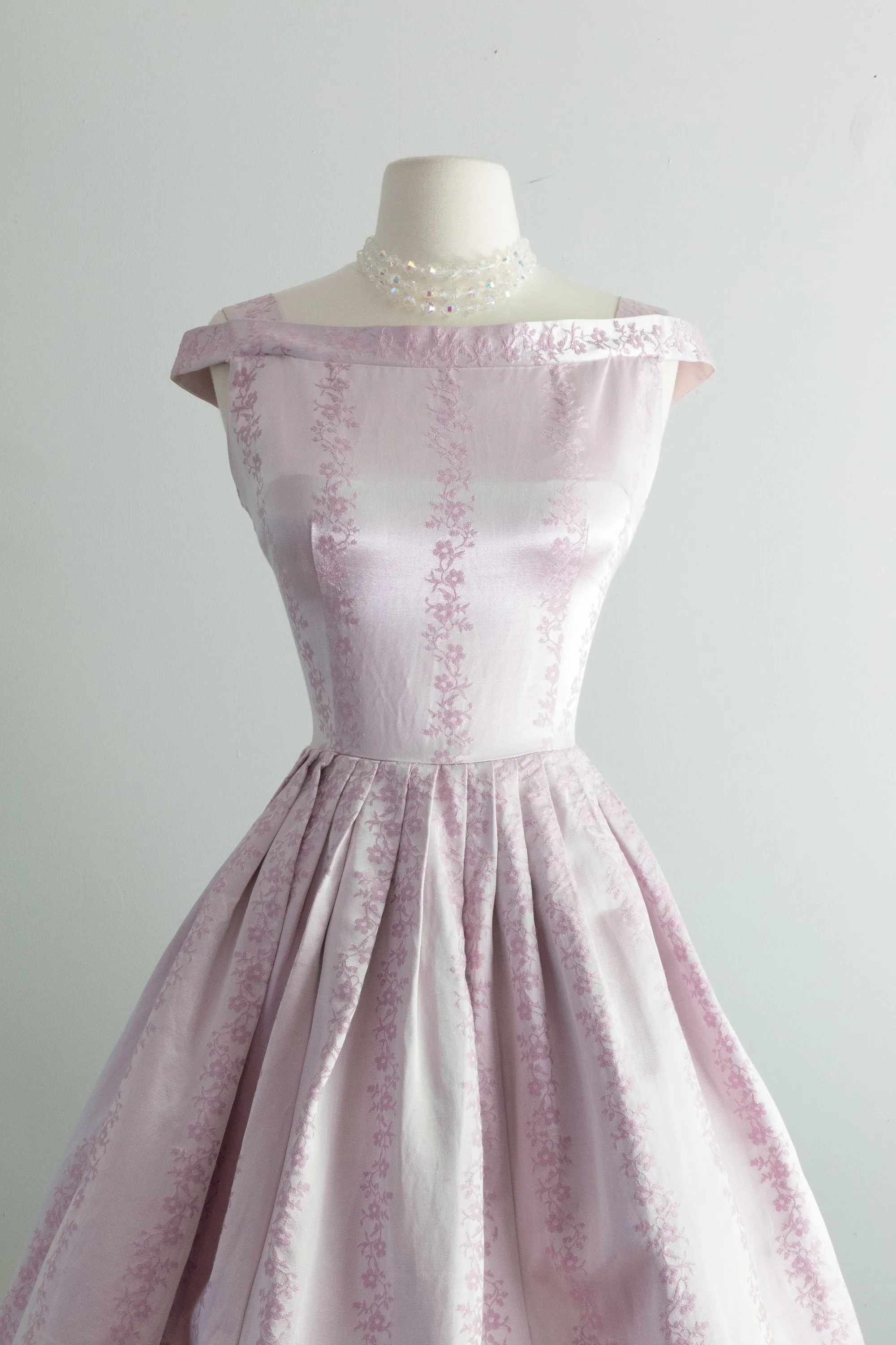 Beautiful 1950's Pastel Lavender Brocade Party Dress / SM