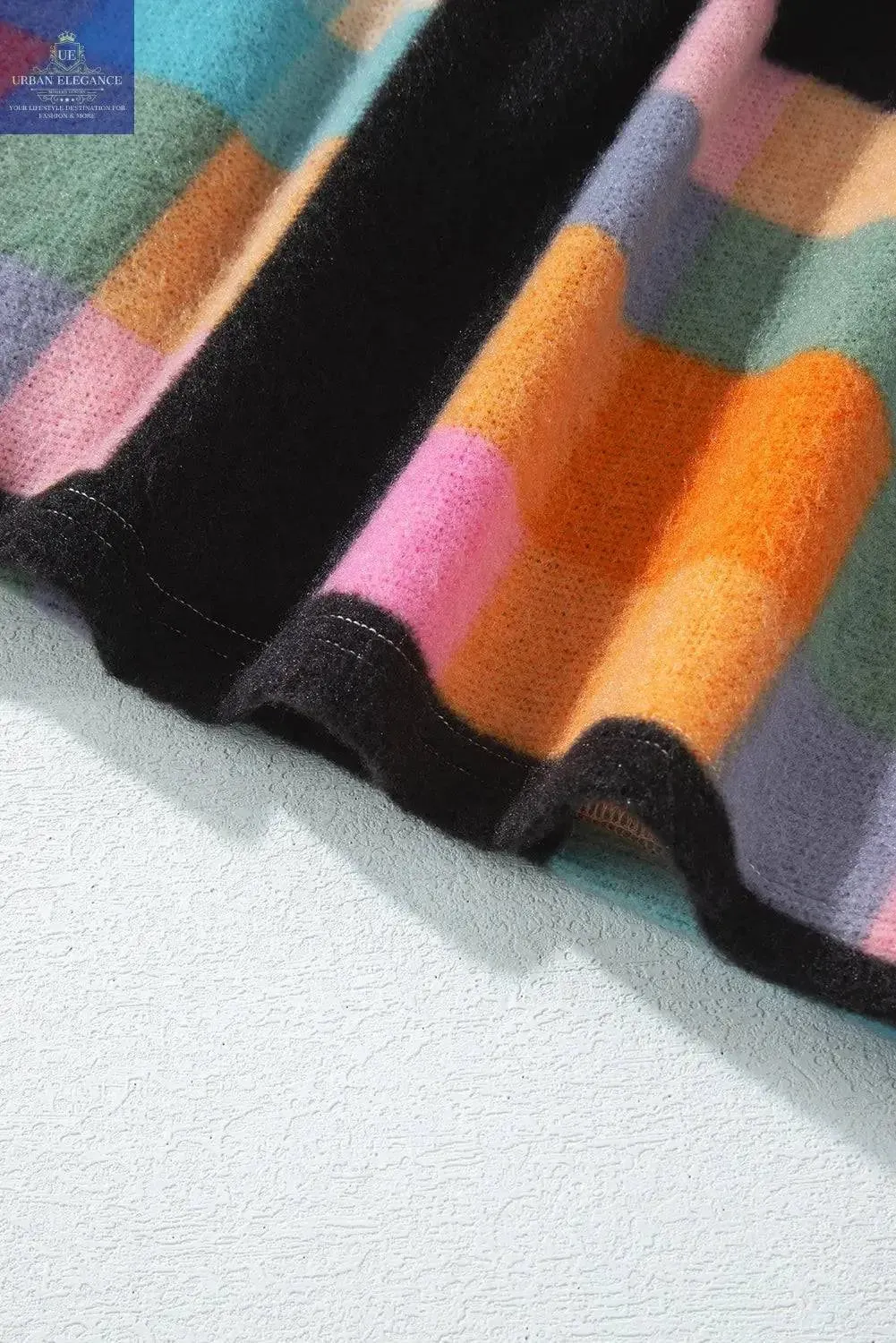 Black Checkered Print Plus Size Sherpa Sweatshirt