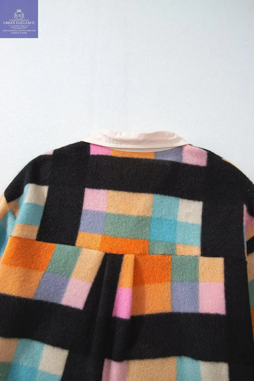 Black Checkered Print Plus Size Sherpa Sweatshirt
