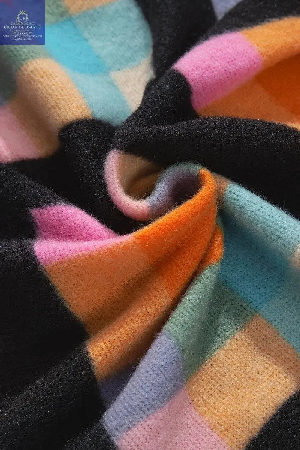 Black Checkered Print Plus Size Sherpa Sweatshirt