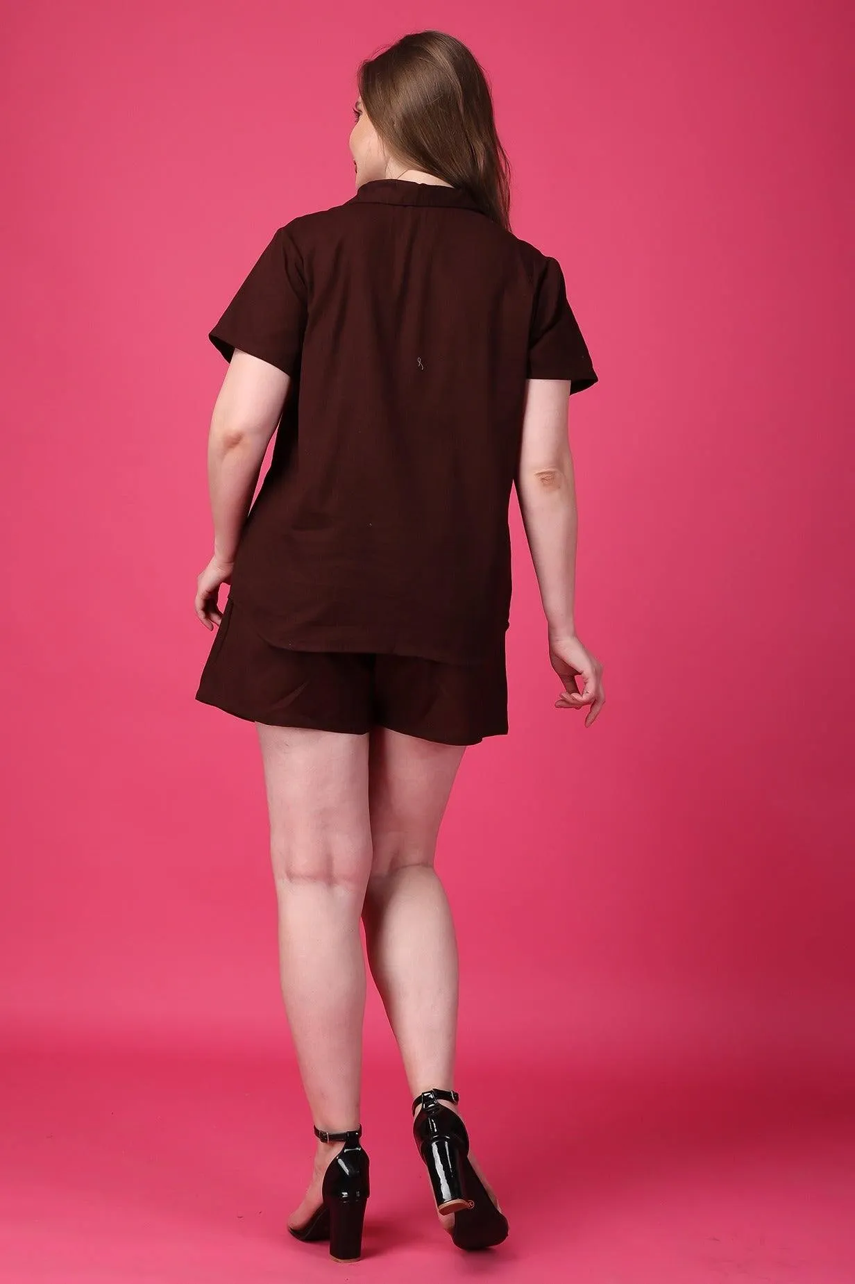 Brown Solid Night Suit Set