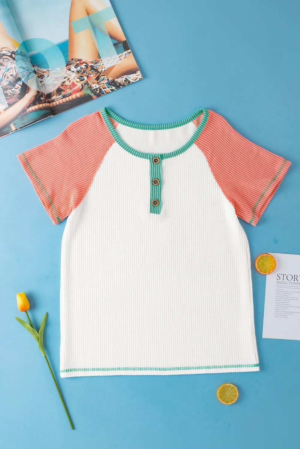 Button Down Ribbed Henley