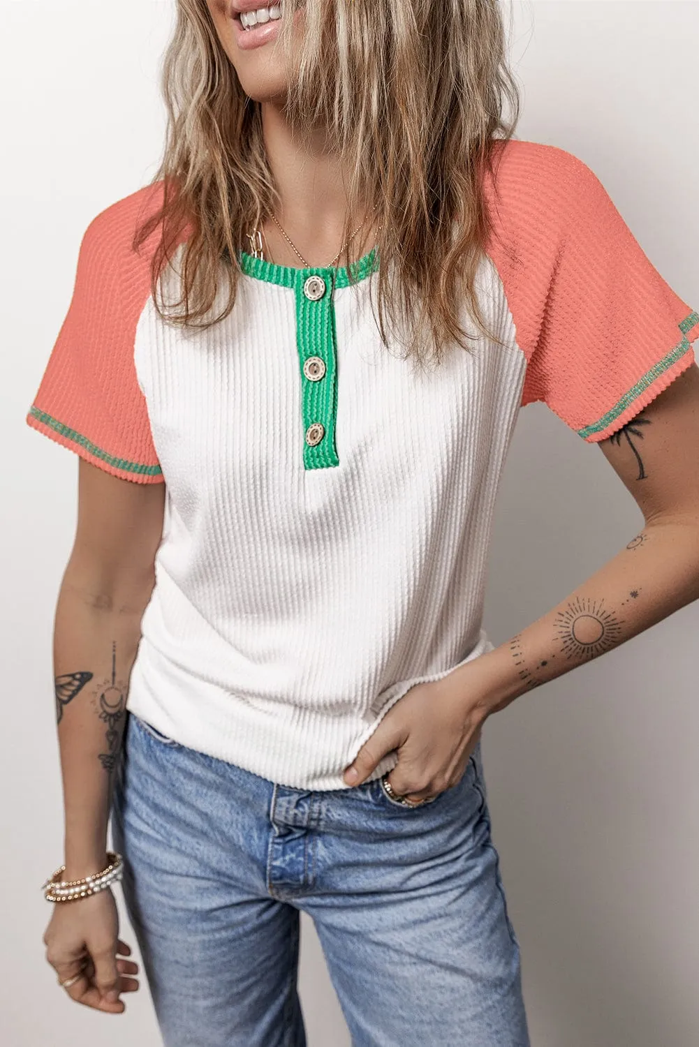 Button Down Ribbed Henley