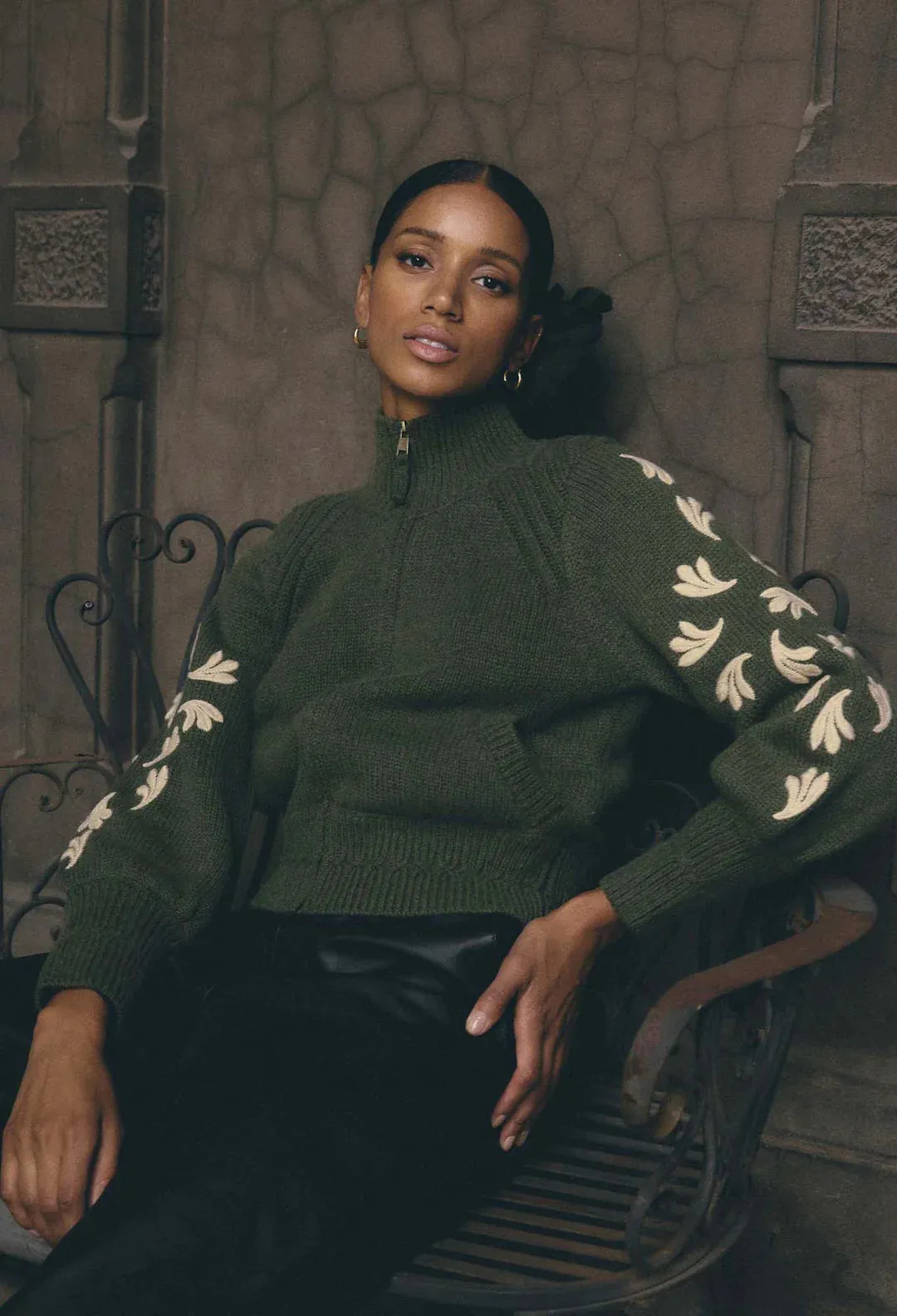 Carmela Embroidered Knitted Bomber