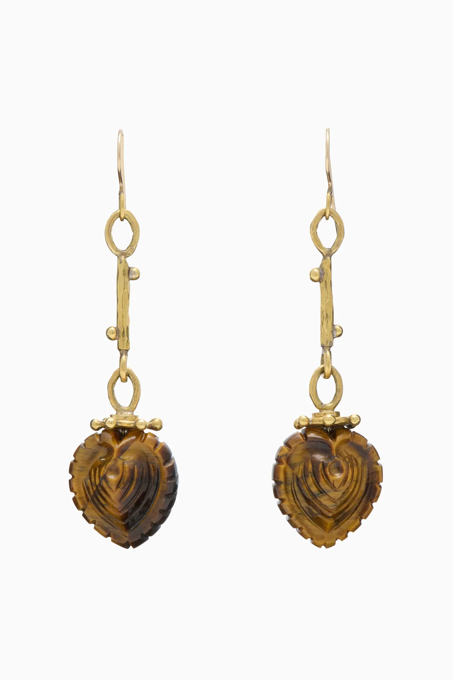 Carved Heart Earrings - Tiger's Eye