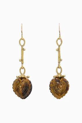 Carved Heart Earrings - Tiger's Eye