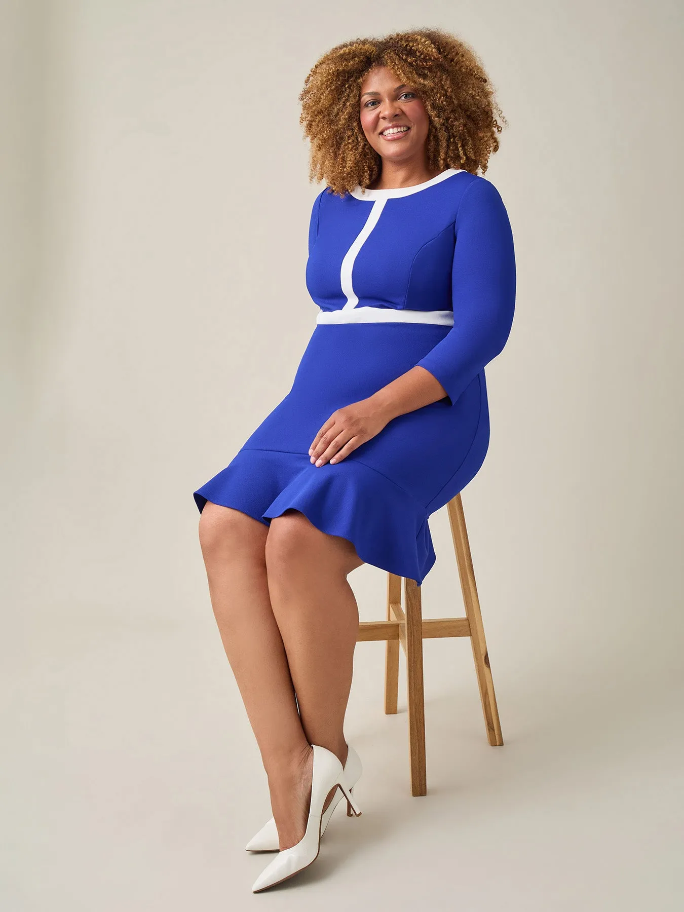 Colorblock Ruffle Hem Dress, Royal Signature/White
