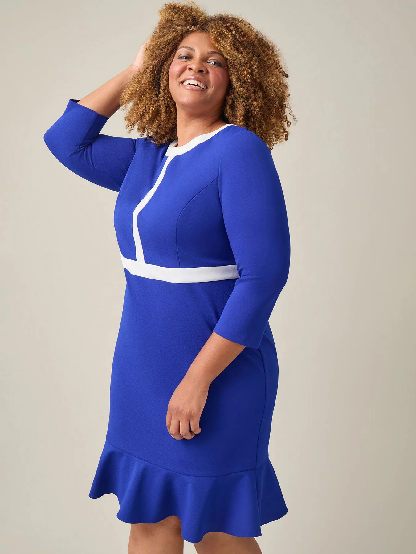 Colorblock Ruffle Hem Dress, Royal Signature/White