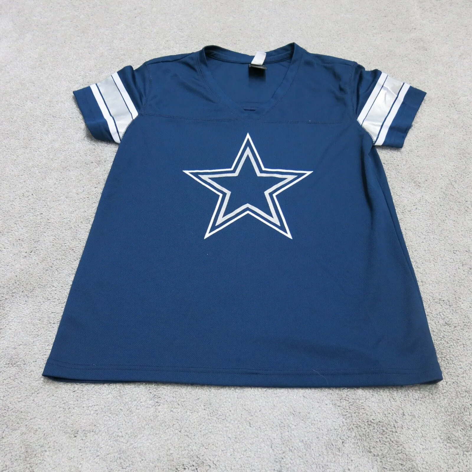 Converse One Star Womens T Shirt Top Cowboys 60 Short Sleeves V Neck Blue Size S