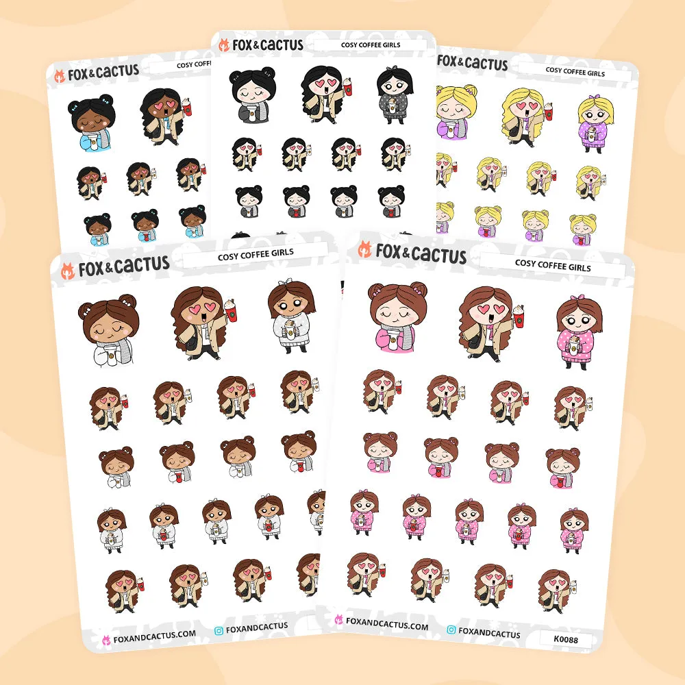 Cosy Coffee Kawaii Girl Stickers