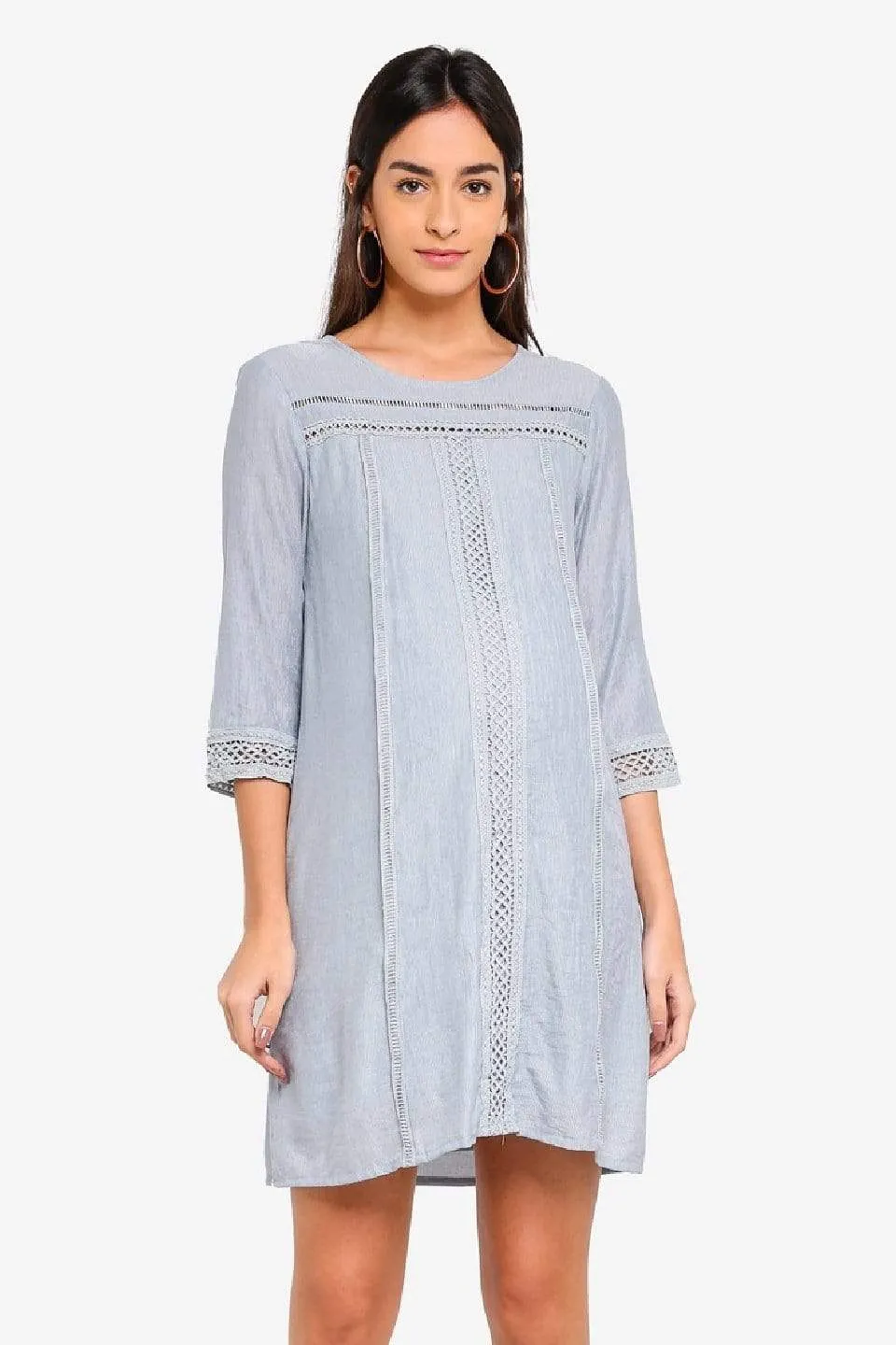 Crochet Long Sleeves Casandra Nursing Dress Grey Blue