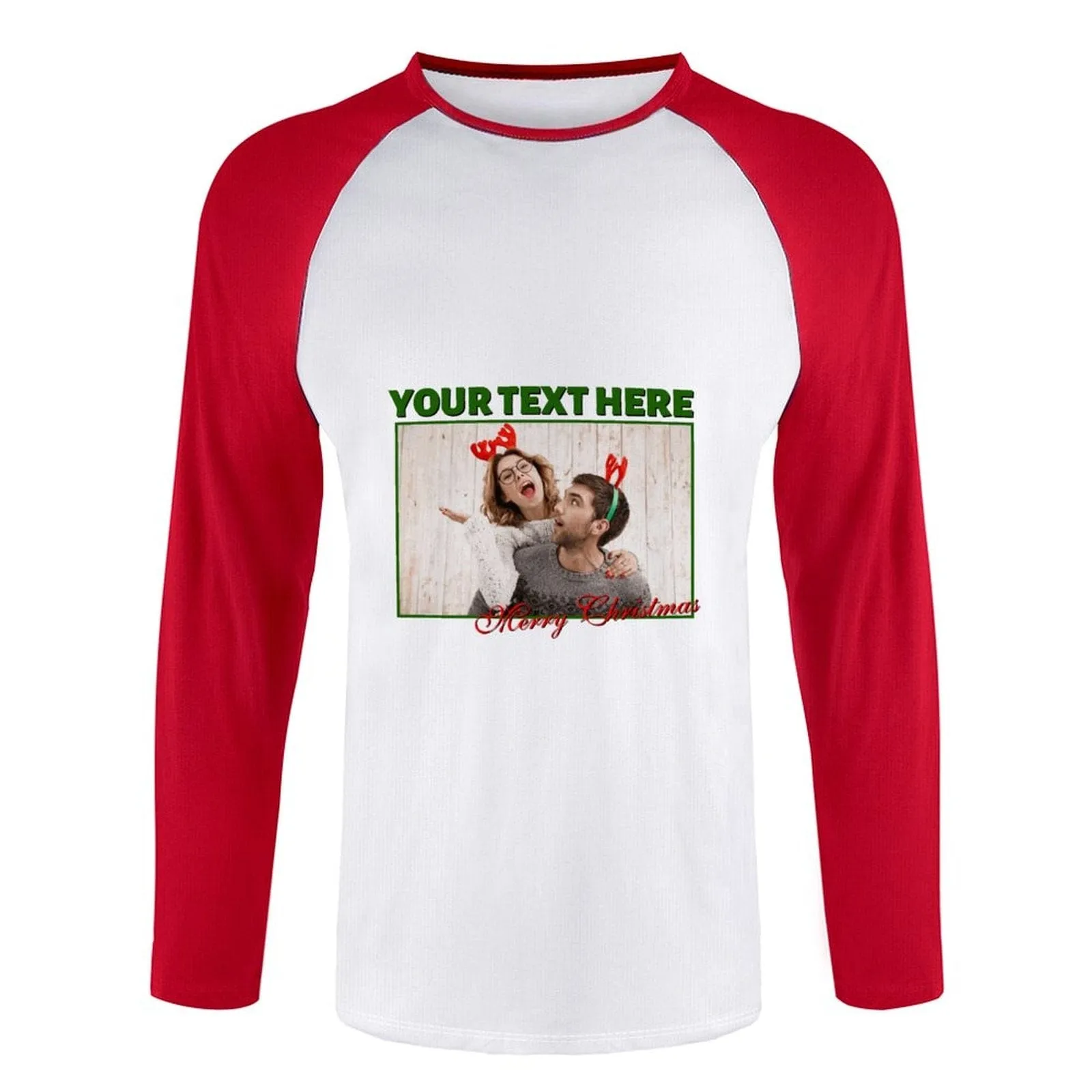Custom Couple Face Three Quarter Sleeve T-Shirt Multiple Colors Men's Casual Basic Soft Sports Raglan Baseball Tee Shirts For Christmas