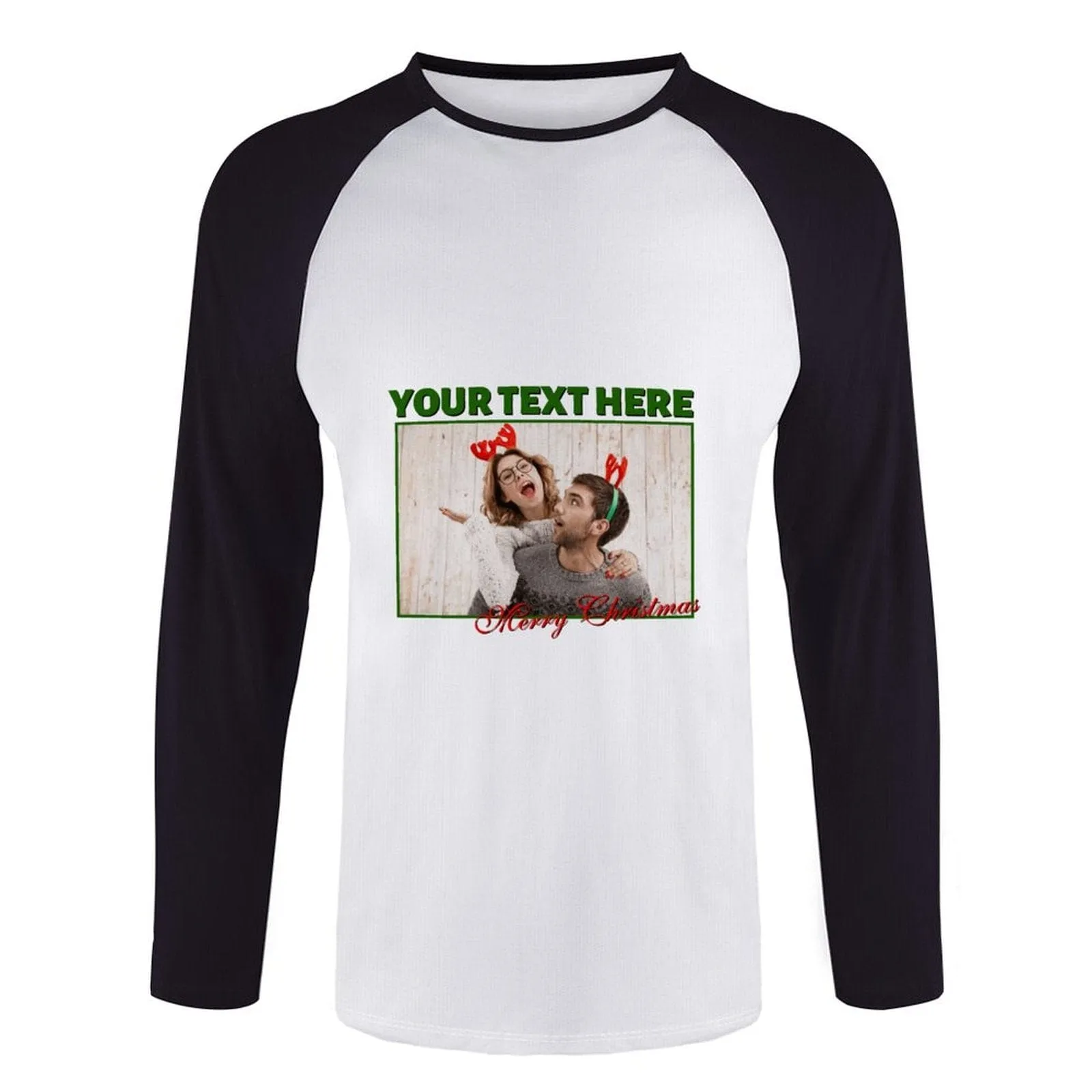 Custom Couple Face Three Quarter Sleeve T-Shirt Multiple Colors Men's Casual Basic Soft Sports Raglan Baseball Tee Shirts For Christmas