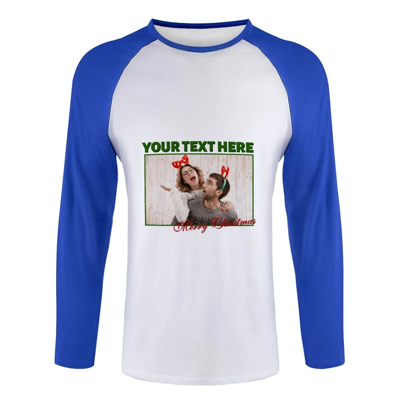 Custom Couple Face Three Quarter Sleeve T-Shirt Multiple Colors Men's Casual Basic Soft Sports Raglan Baseball Tee Shirts For Christmas