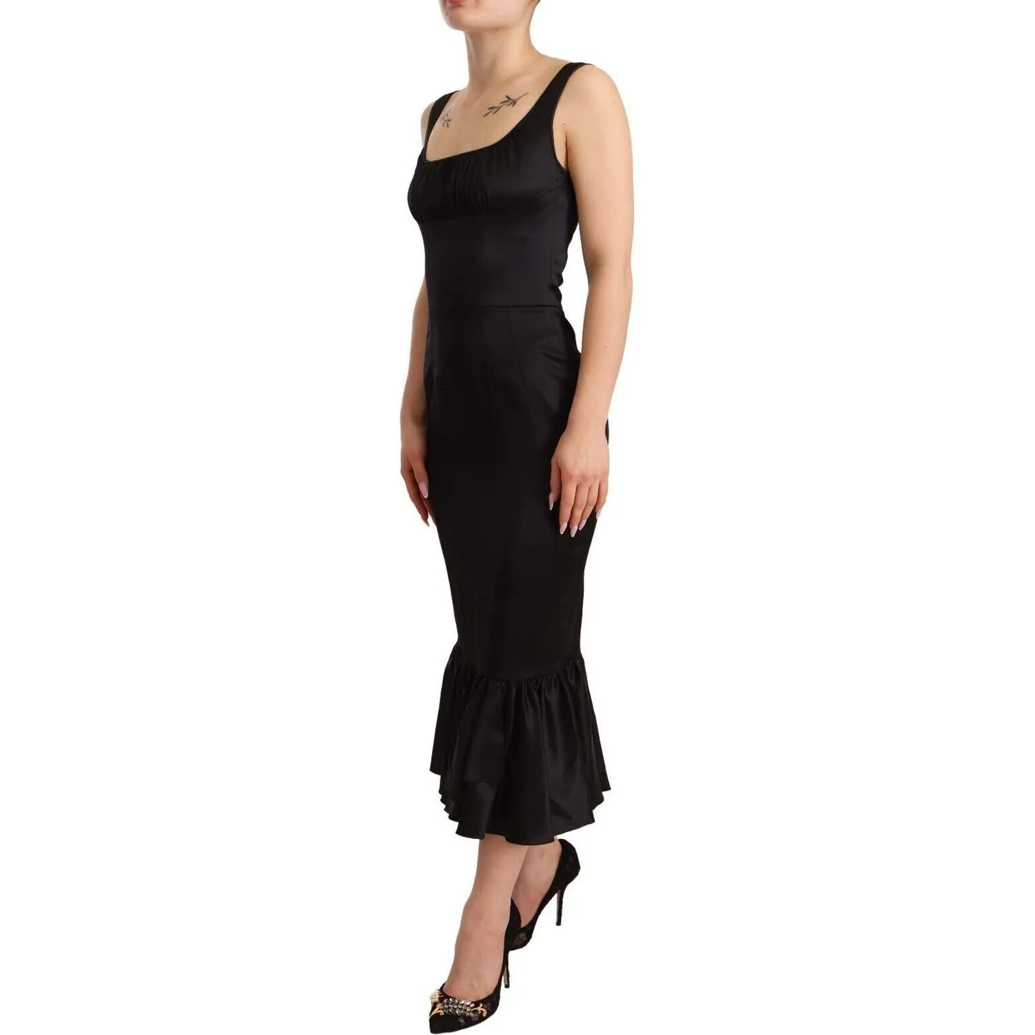 Dolce & Gabbana Elegant Black Silk Midi Sheath Dress