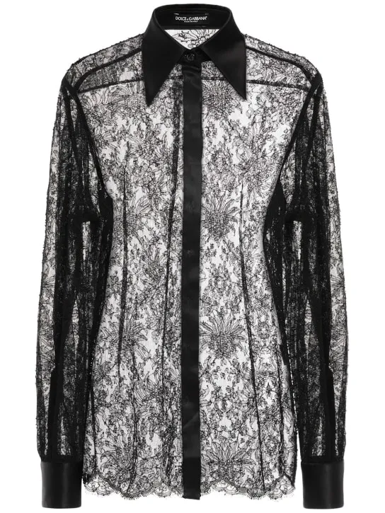 Dolce&amp;Gabbana   Chantilly sheer satin &amp; lace shirt 