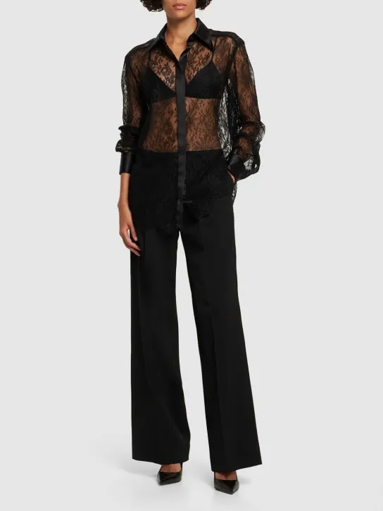 Dolce&amp;Gabbana   Chantilly sheer satin &amp; lace shirt 