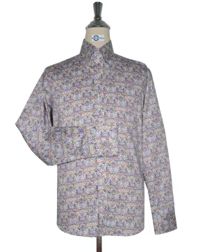 Double Collar Shirt - 60s  Style Brown and Blue Floral Shirt