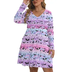 Dripping Sky Women's V-Neck Long Sleeve Dress (Plus Size)