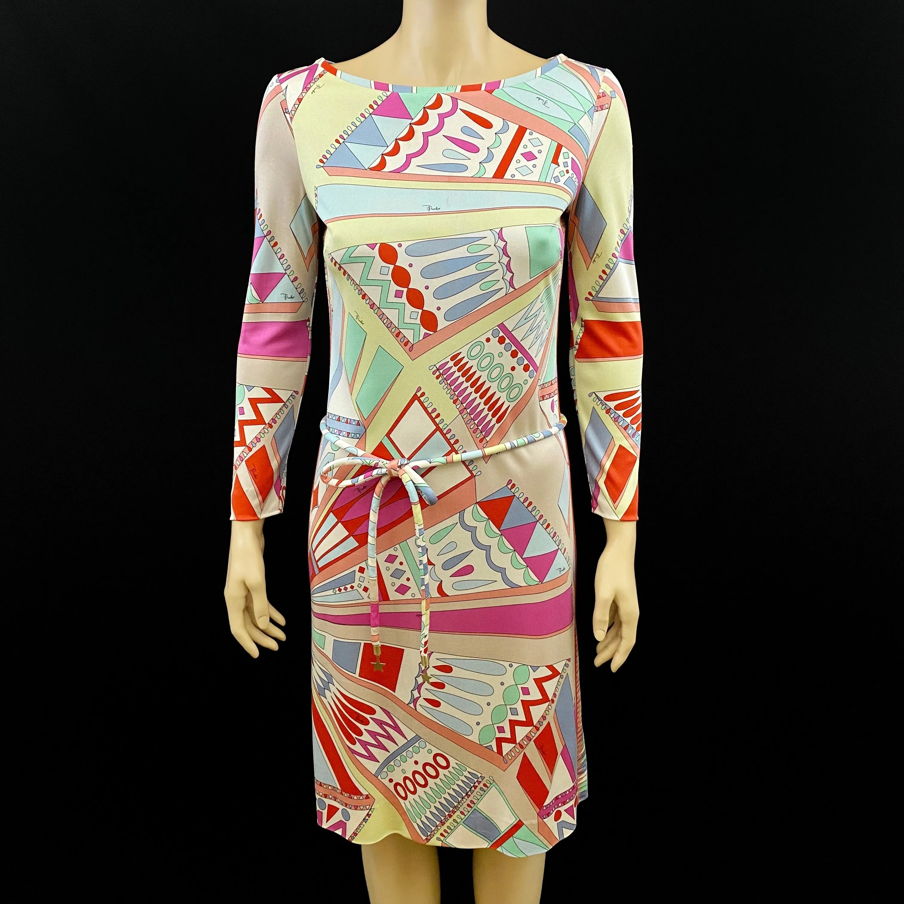 Emilio Pucci Pastel Silk Jersey Dress Star Belt Size 42 | 8