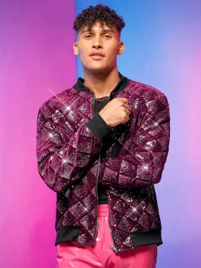 Fever City Men Sequin Decor Bomber Jacket