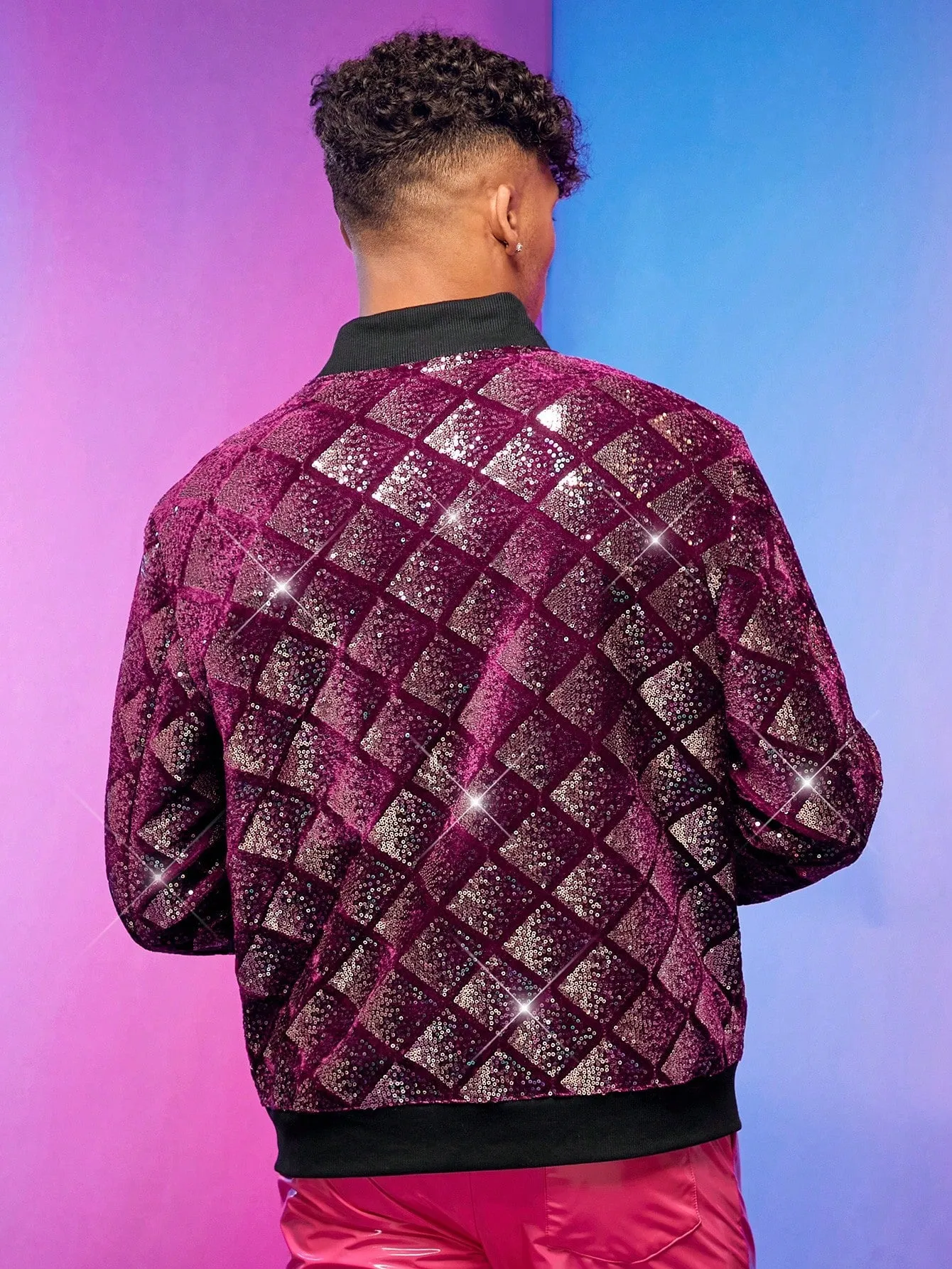 Fever City Men Sequin Decor Bomber Jacket