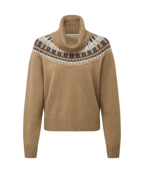 Filey Fairisle Roll Neck Jumper - Warm Sand