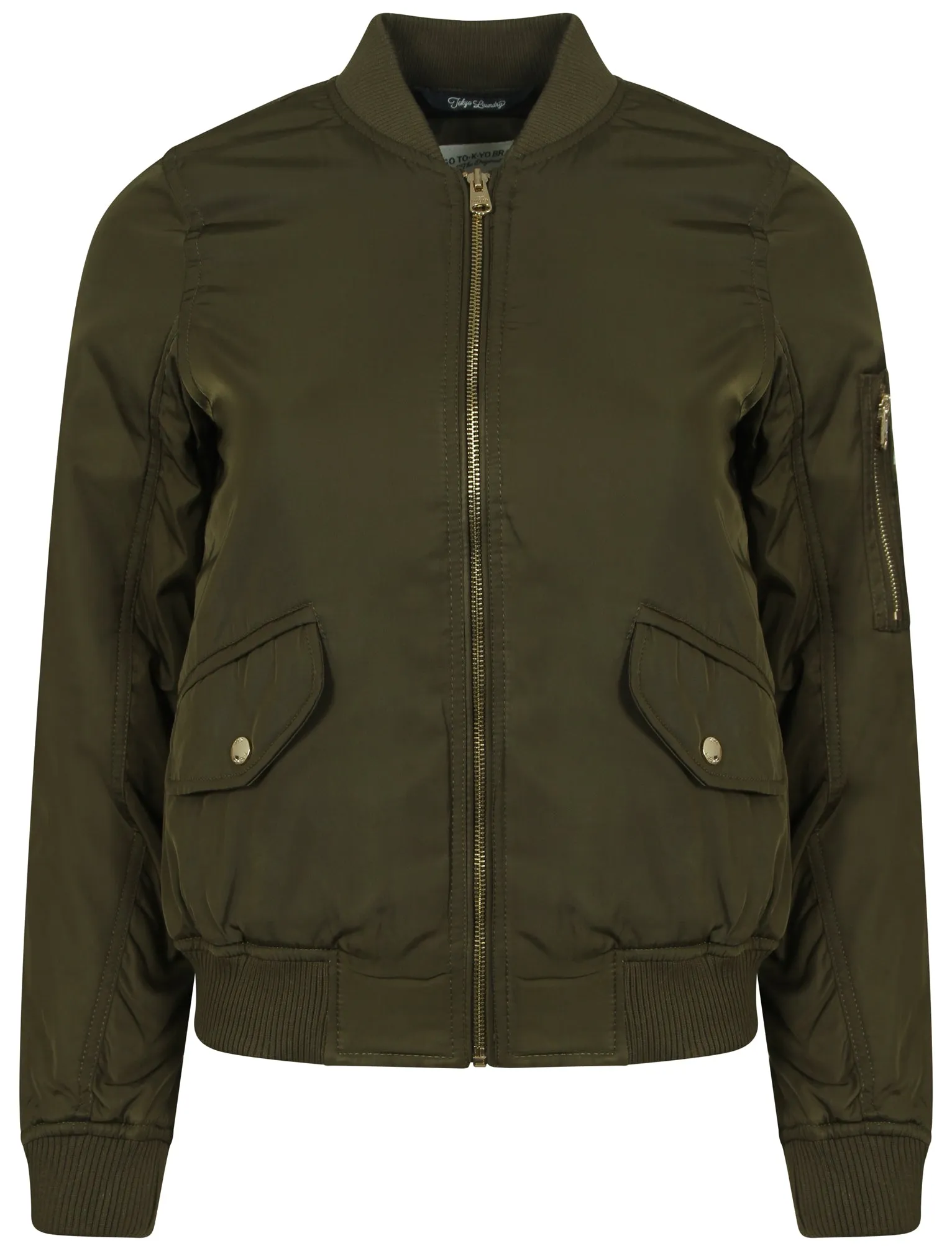 Georgie Zip Up Bomber Jacket in Khaki  - Tokyo Laundry