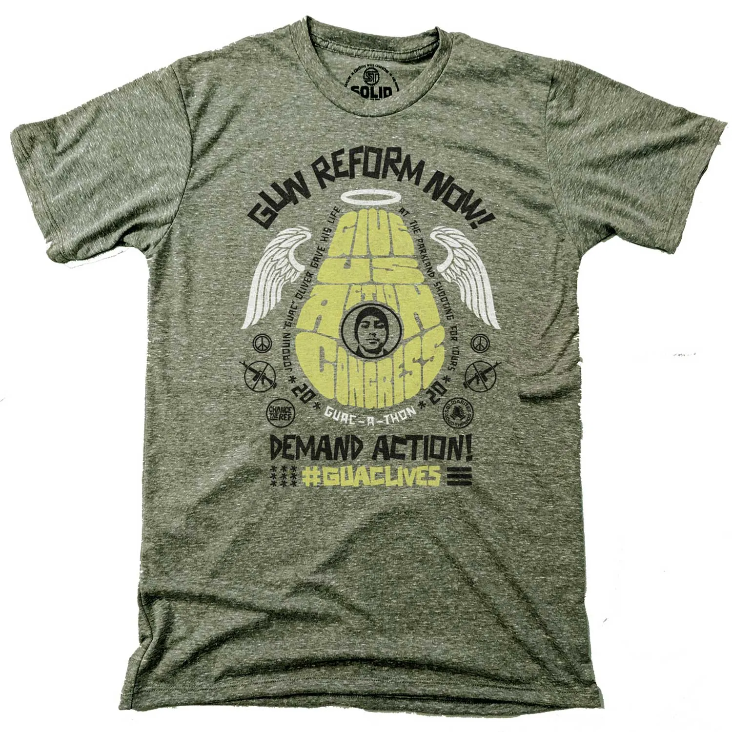 Guac-A-Thon 2020 Give Us Action Congress Triblend Olive T-shirt | Supports Gun Reform