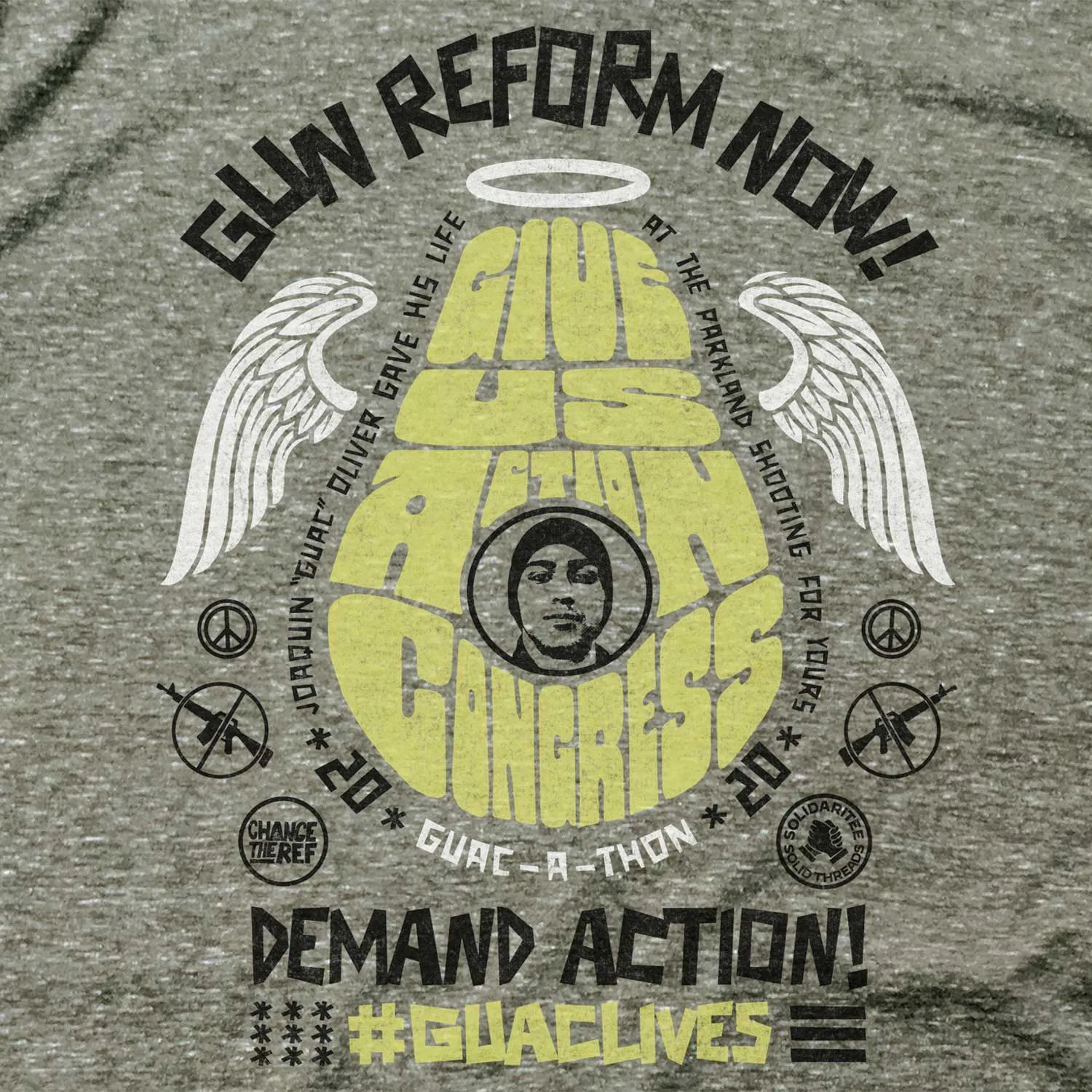 Guac-A-Thon 2020 Give Us Action Congress Triblend Olive T-shirt | Supports Gun Reform