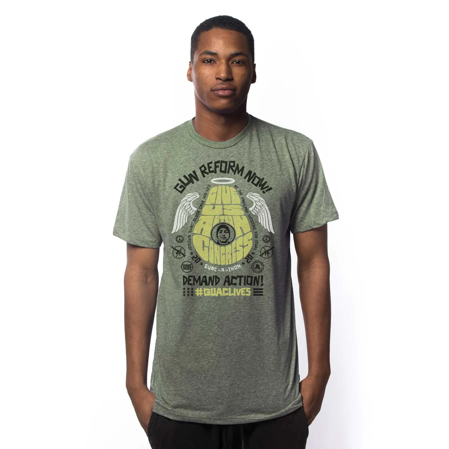 Guac-A-Thon 2020 Give Us Action Congress Triblend Olive T-shirt | Supports Gun Reform