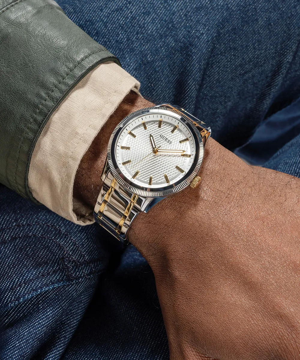 GUESS Mens 2-Tone Silver Analog Watch