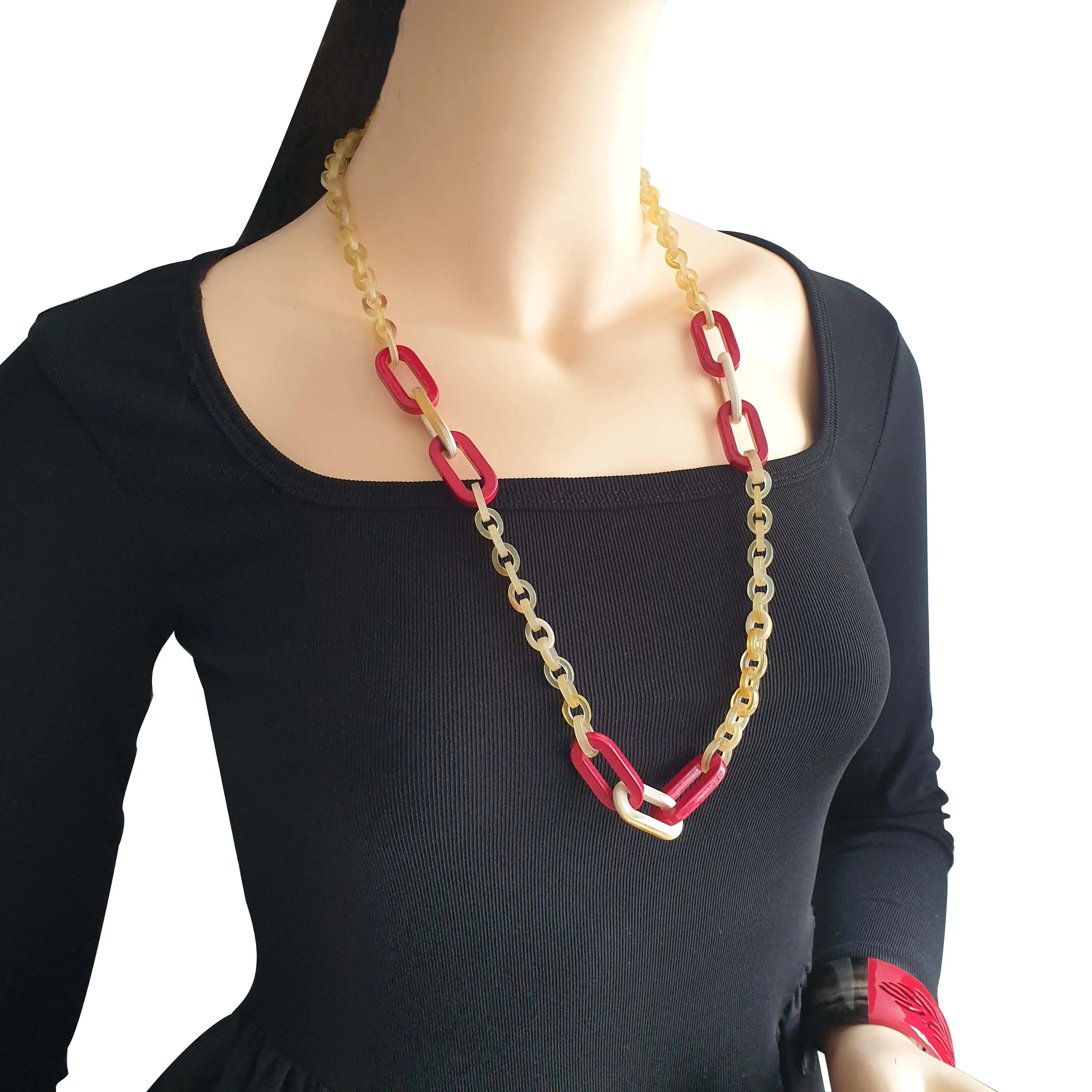 Jasmino Women's Day Jewelry Rectangular Chain Link Necklace Made By Natural Buffalo Horn