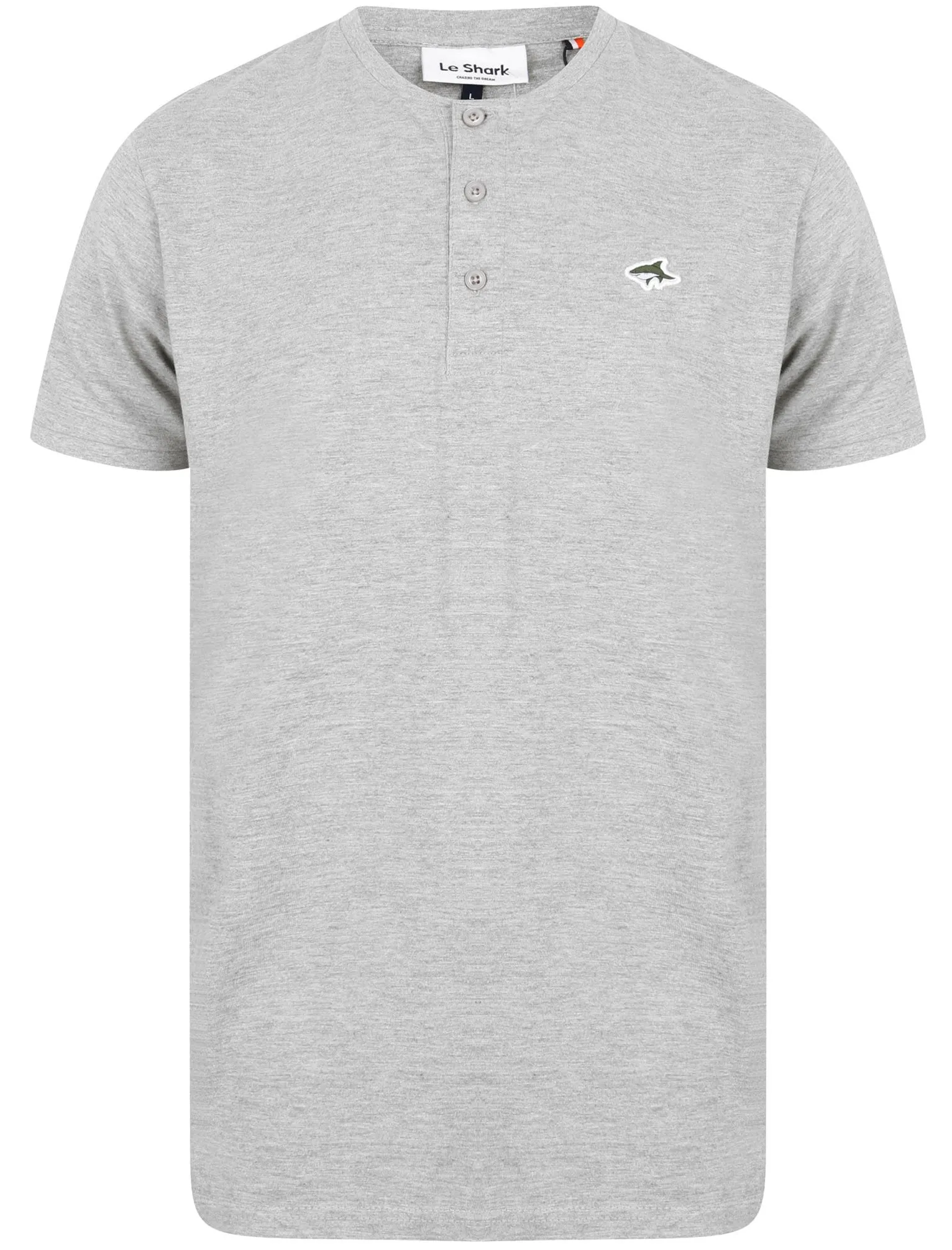 Kingshold Cotton Jersey Henley T-Shirt in Light Grey Marl - Le Shark