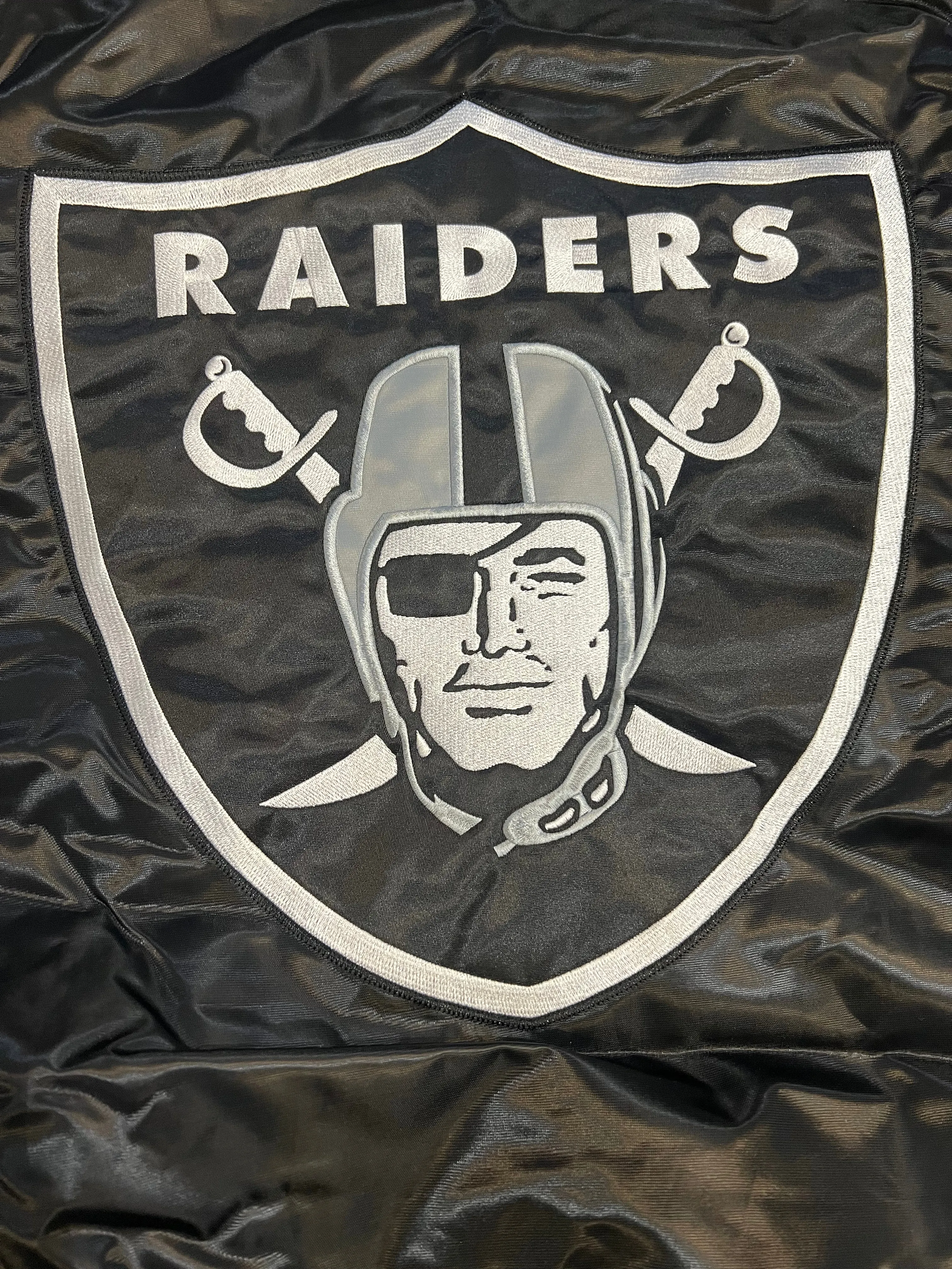 Las Vegas Raiders Varsity Full-Snap Reversible Satin Bomber Jacket - White/Black